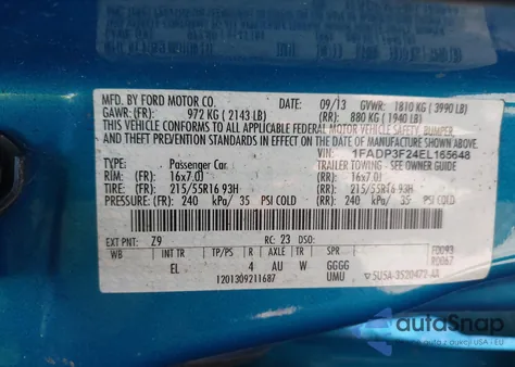 2014 Ford Focus Se из США, поврежденный, VIN 1FADP3F24EL165648